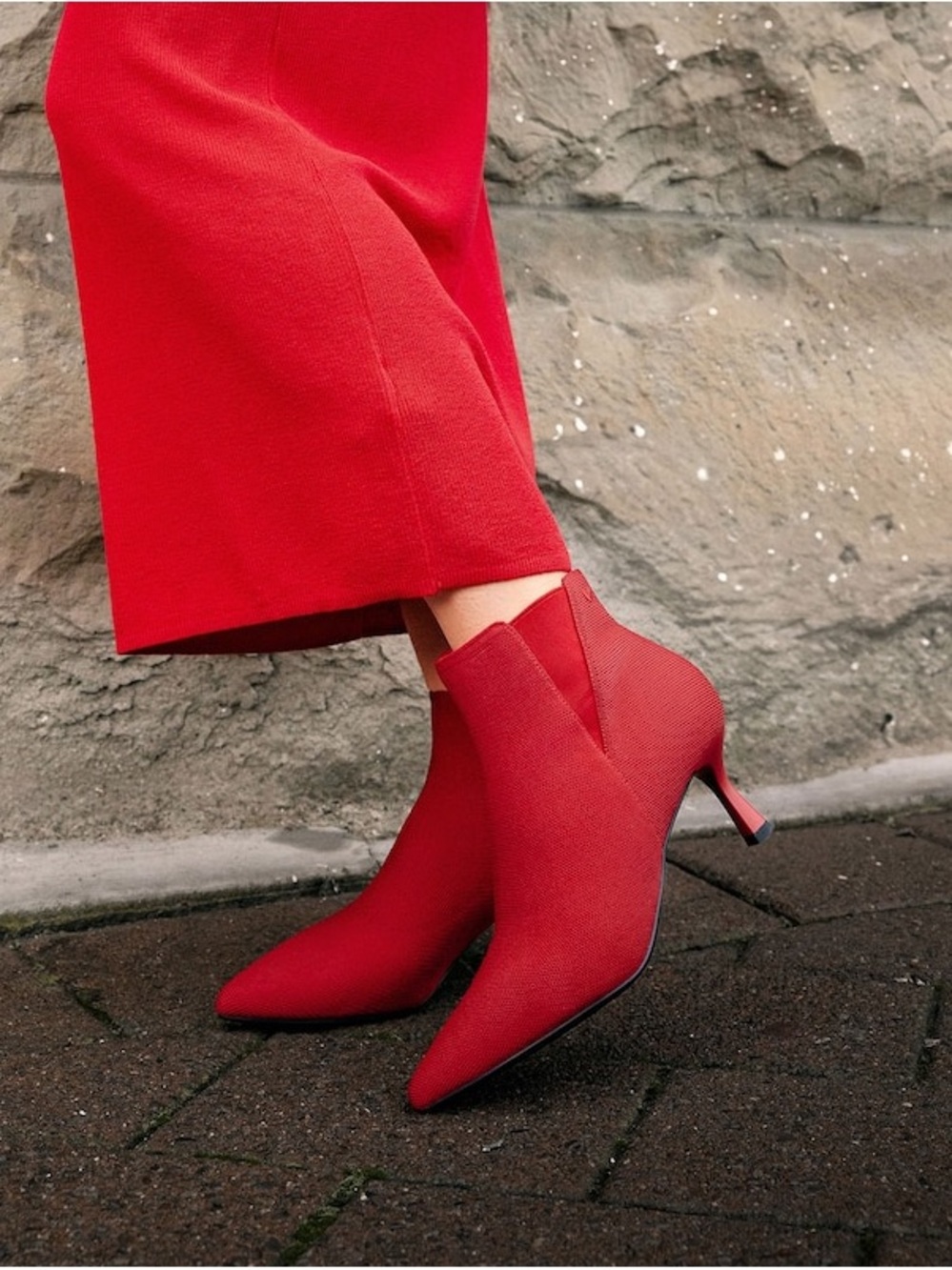 Women's Red Pointed-Toe Ankle Booties with Stiletto Heel